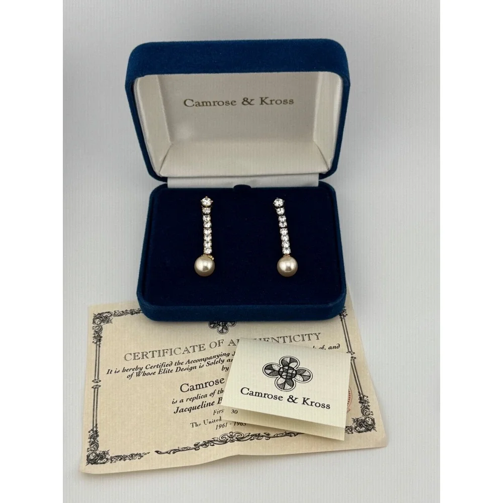 Camrose & Kross Jacqueline Kennedy JBK Sterling Silver‎ Faux Pearl Earrings
